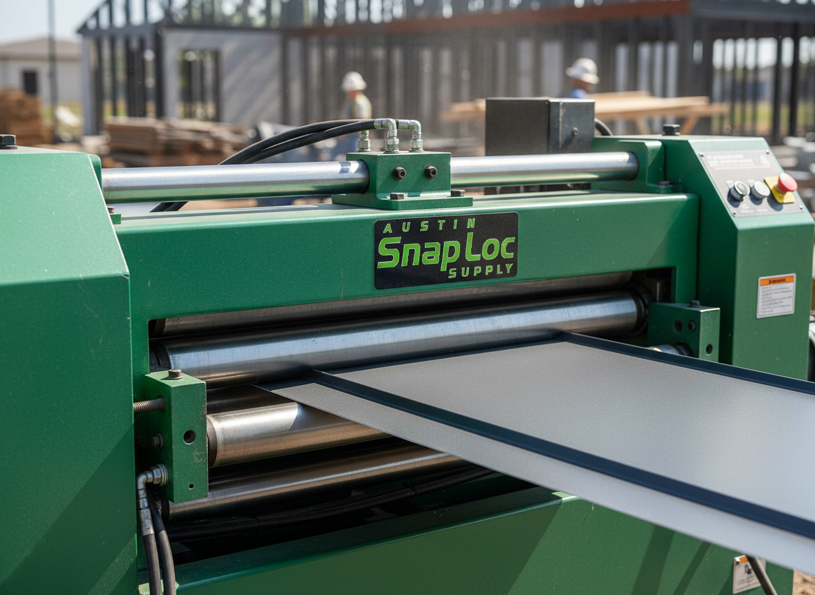 Portable metal roll-forming equipment on a construction site